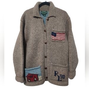 Ralph Lauren Country Equestrian Hand Knit Wool Cardigan Vintage 90's Size M EUC